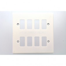 8 GANG FLUSH WHITE GRID PLATE