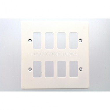 8 GANG FLUSH WHITE GRID PLATE
