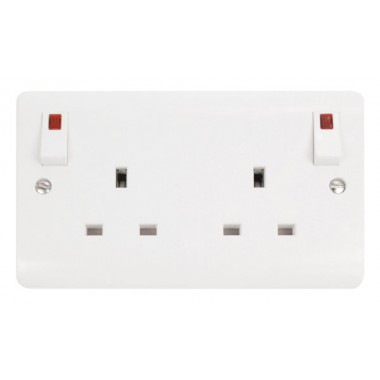 MODE 13A 2 Gang DP O/B Switched Socket Outlet + Neons